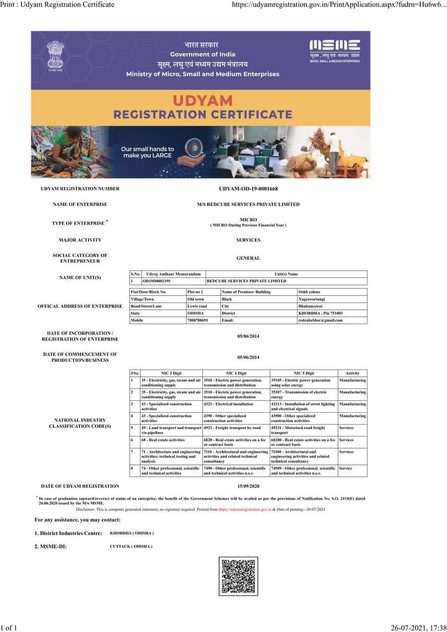 Udyam Registration Certificate